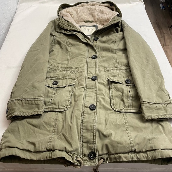 Abercrombie & Fitch Sherpa Lined Utility Jacket Y2K Olive Green Women’s Medium - Picture 3 of 11